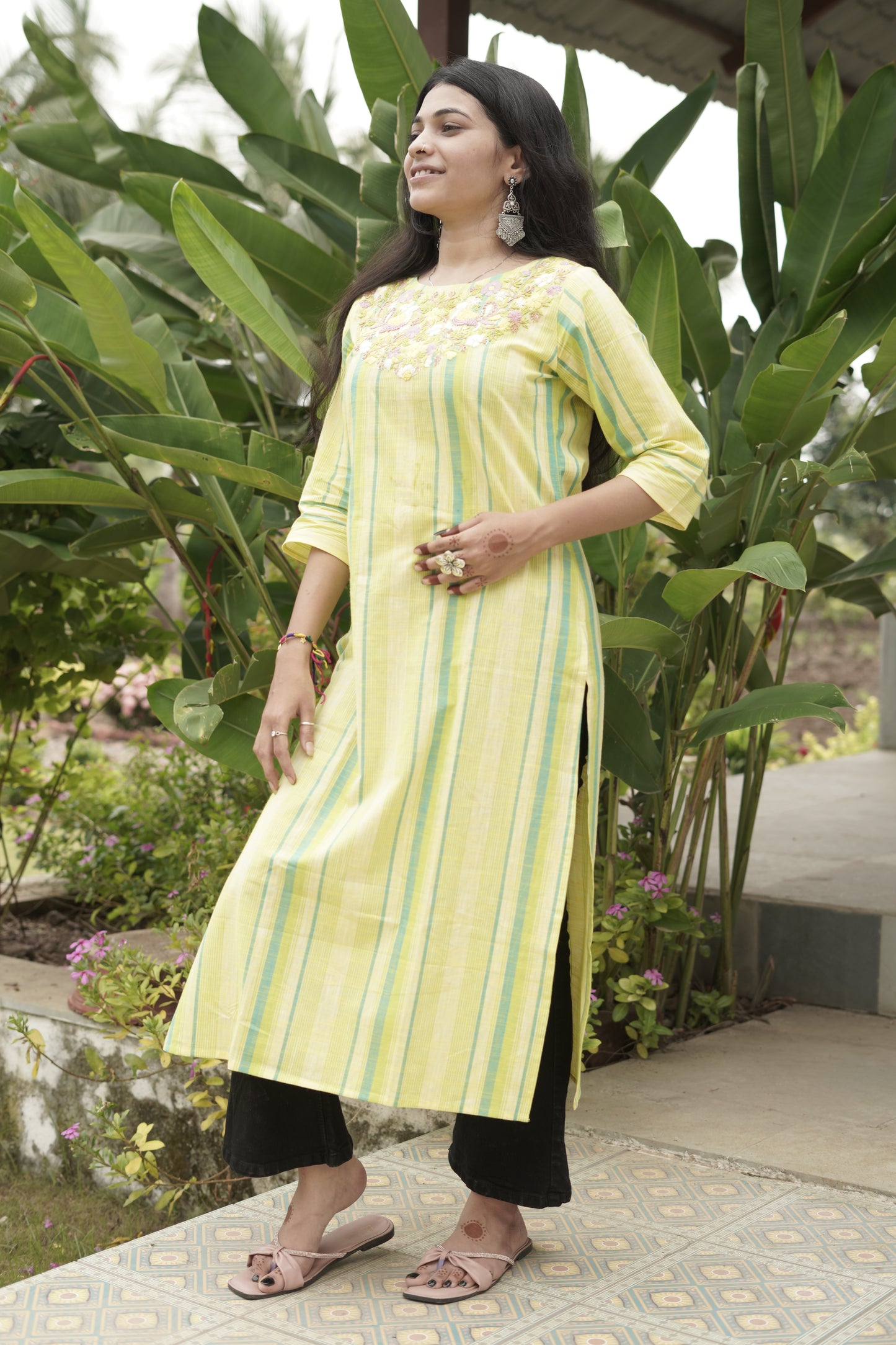 Lime Blossom Embroidered Kurti