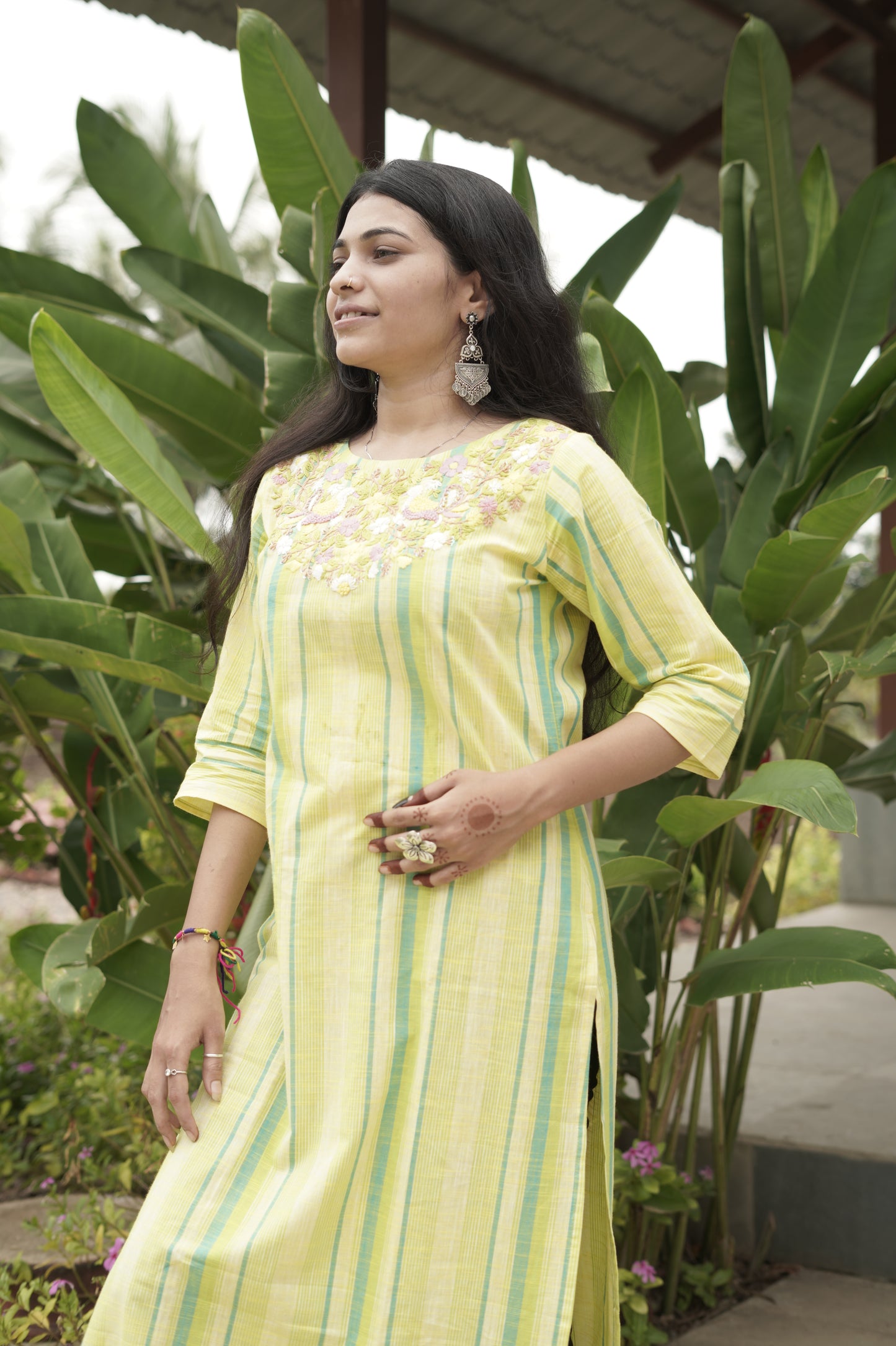 Lime Blossom Embroidered Kurti