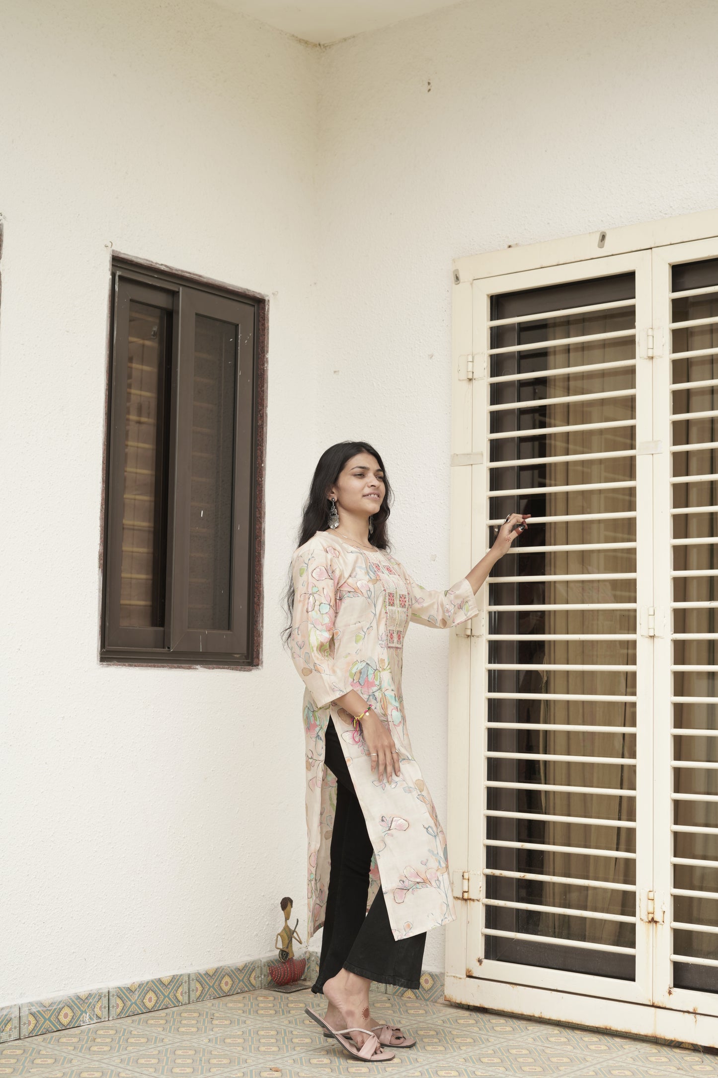 Floral Pop Printed & Embroidered Kurti