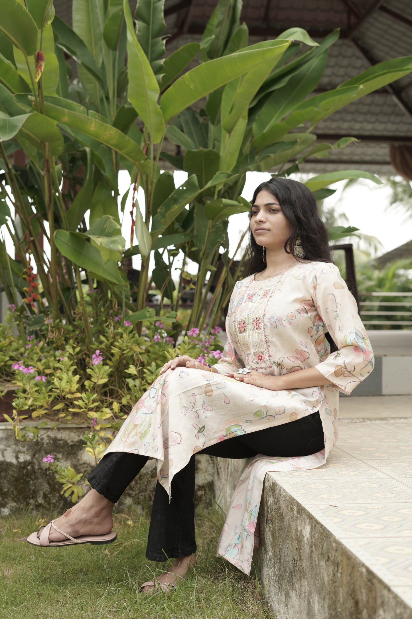 Floral Pop Printed & Embroidered Kurti