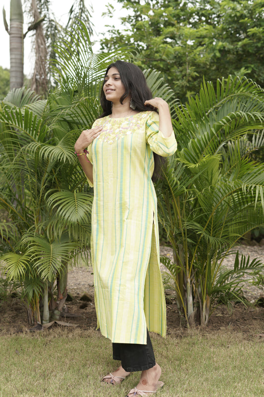 Lime Blossom Embroidered Kurti