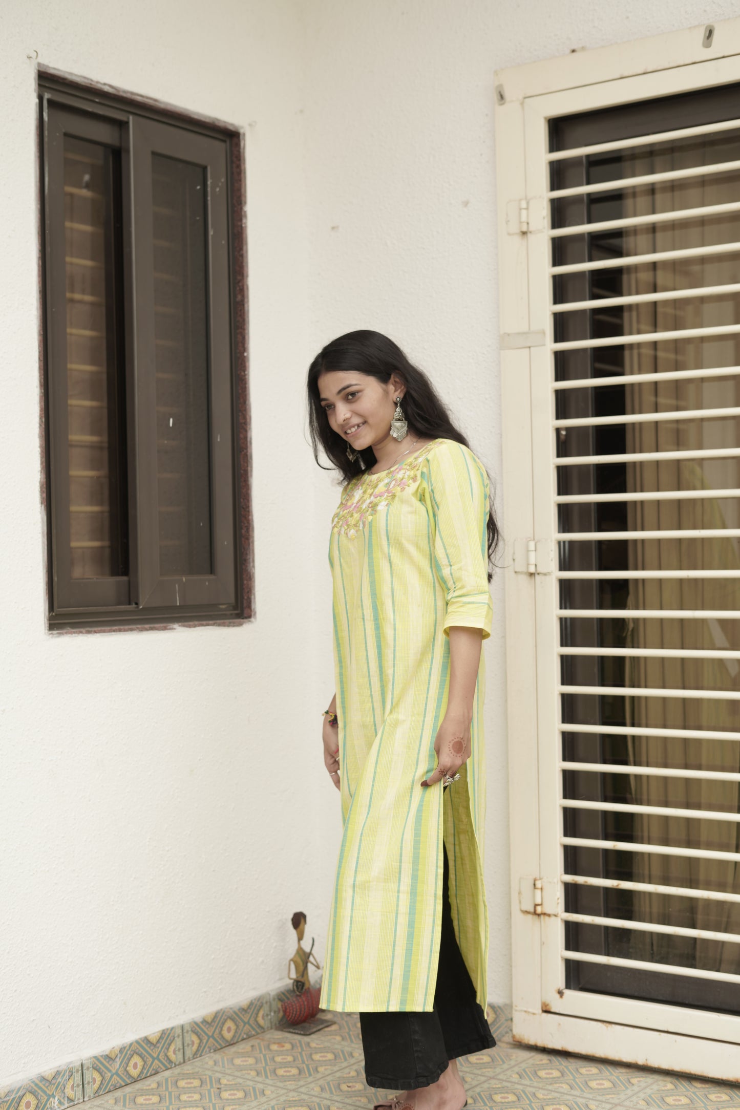 Lime Blossom Embroidered Kurti